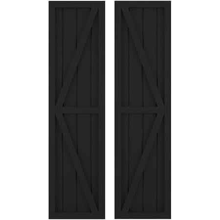 Ekena Millwork Americraft 4-Board Wood 2 Equal Panel Frmd Board-n-Batten Shutters w/Dbl Z-Bar, ARW102BF414X53BLH, PR ARW102BF414X53BLH